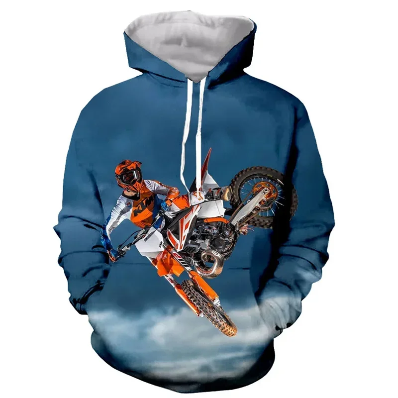 Motocicleta 3D Impresso Hoodie para Homens, Moda Motocross, Mangas Compridas Camisolas Esportivas, Cool Street Oversized Pullovers, Roupas