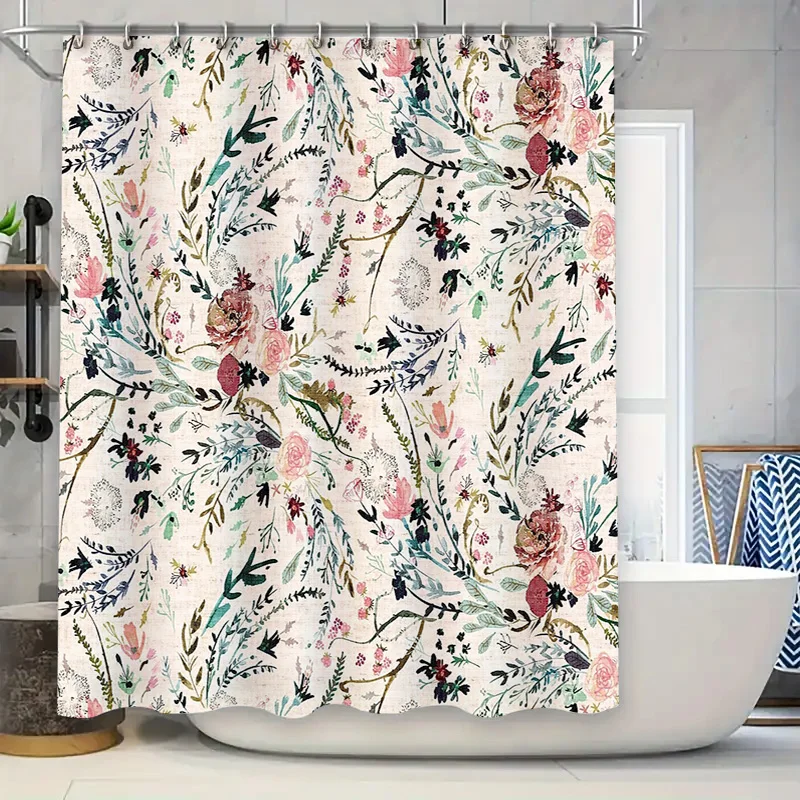 

Floral Shower Curtain Botanical Nature Birds Pattern Bathroom Decor Washable Fabric Liner Vintage Farmhouse Style Home Textile
