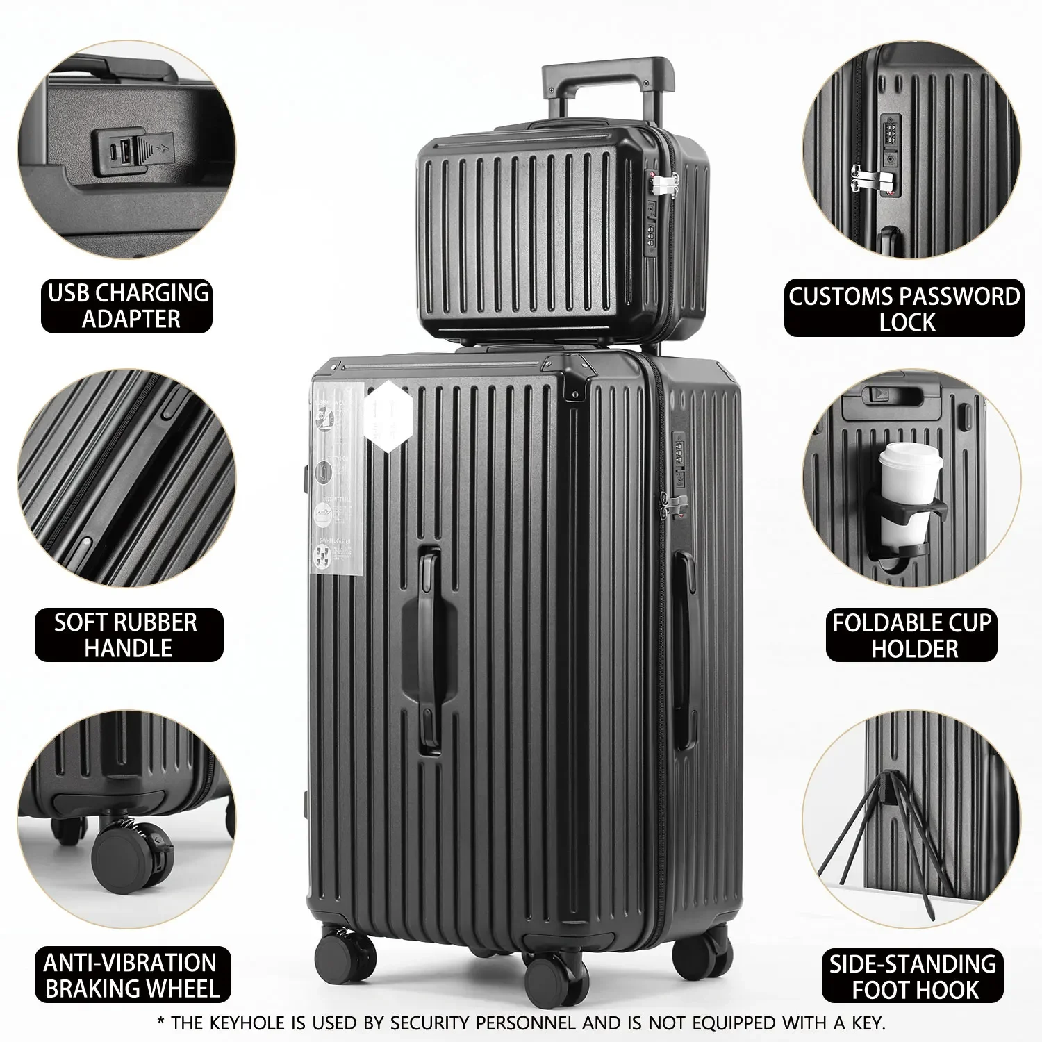 Verdicktes Koffer-Set mit extrem großer Kapazität, ABS + PC-Material, Trolley-Koffer, USB-Ladeschnittstelle, Universal-Räder, Gepäck