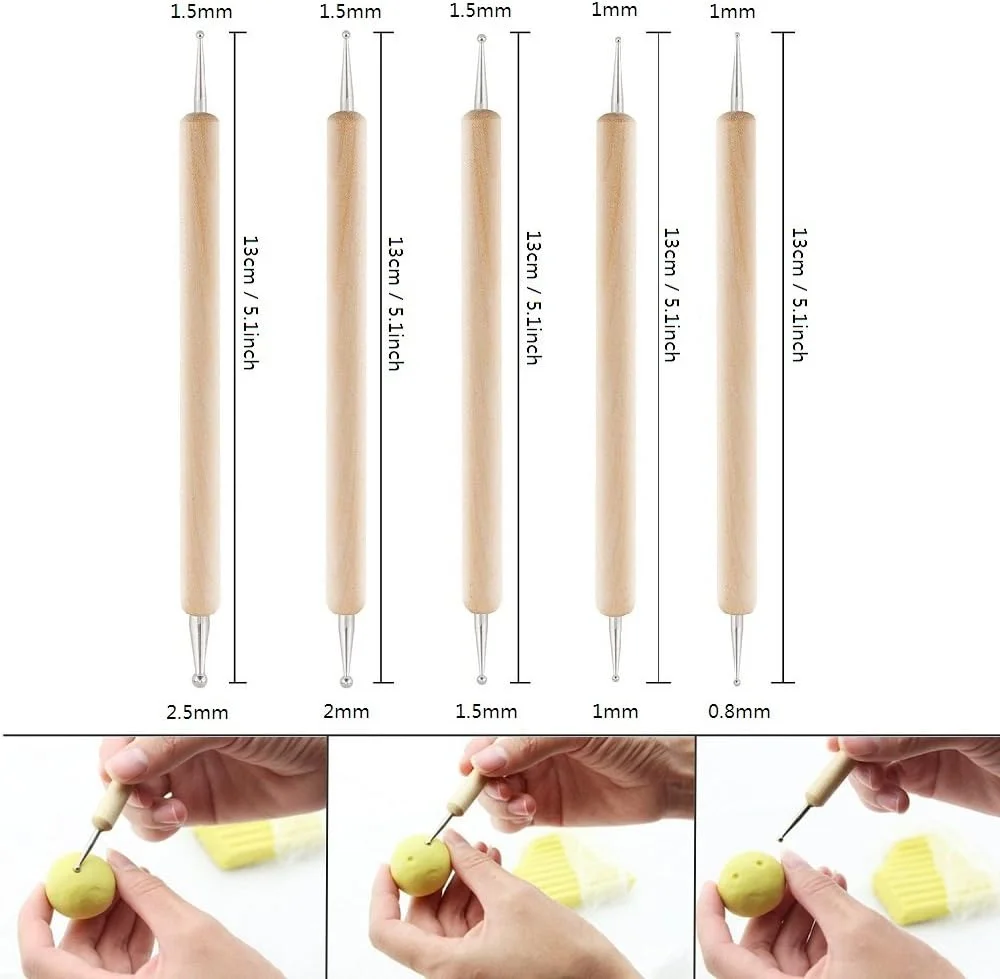 5/6Pcs DIY Wooden Nail Clay Sculpting Tools Pottery Ceramics Art Embossing Pens Ball Stylus Dotting Modeling Sculpt shape Tool