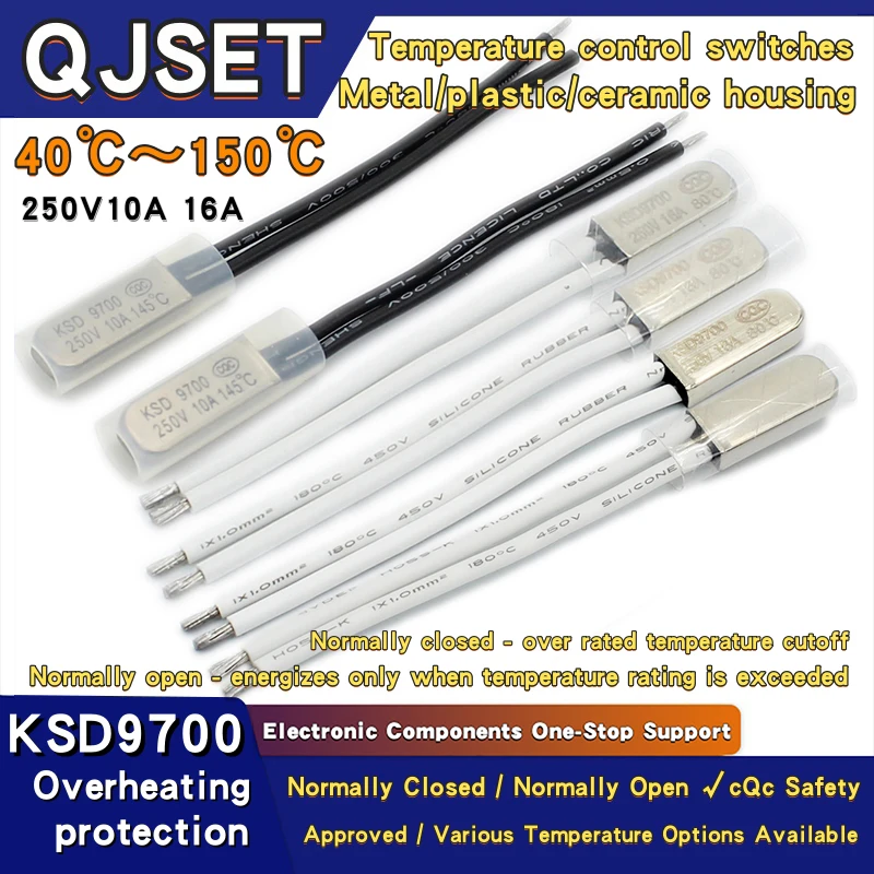 2Pcs KSD9700 250V /10A 16A 40~150 Degree Normally Closed Temperature Control Switch Bimetal Temperature Switch Thermal Protector