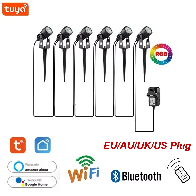 Smart RGB 3W wifi Tuya control Garden Lawn Lamp 100-240V Outdoor LED Spike Light Path Landscape Waterproof Spot Bulbs