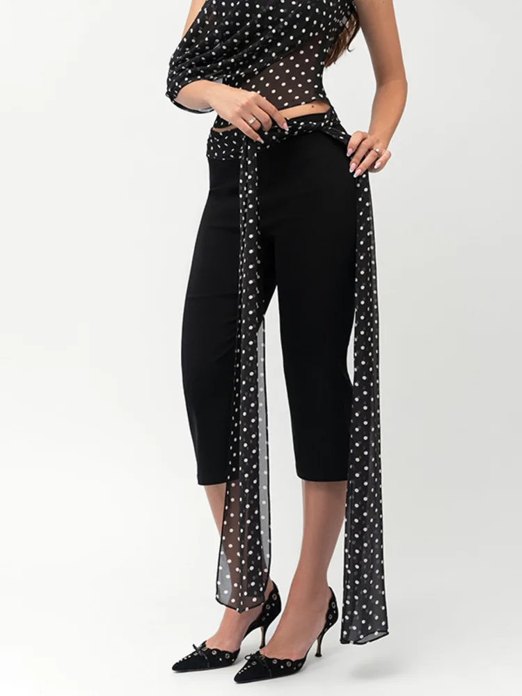 Blifanbo Set di pantaloni lunghi con spalla obliqua sexy per le donne Top corto senza maniche a pois estivi e pantaloni lunghi Set di due pezzi