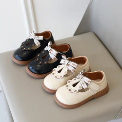 Kids Leather Shoe Fashion Embroidered Flower Girls' Flat Shoes Causal Versatile Spring Autumn Children Princess Shoes Non-slip