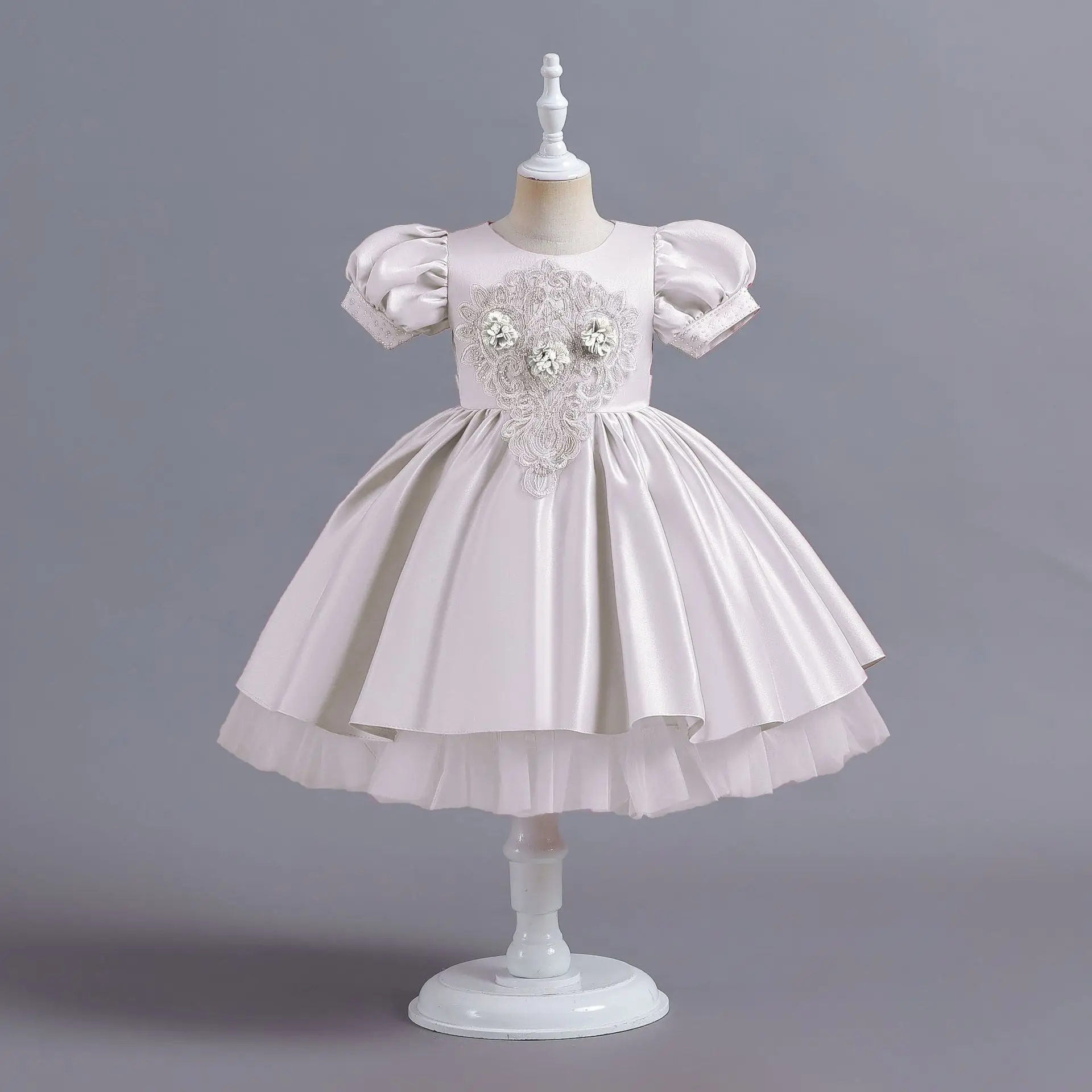 Sweet Memory Children's Dresses Flowers Bubble Sleeve Princess Dresses Little Girl Wedding Party Dress Runway Show Dresses