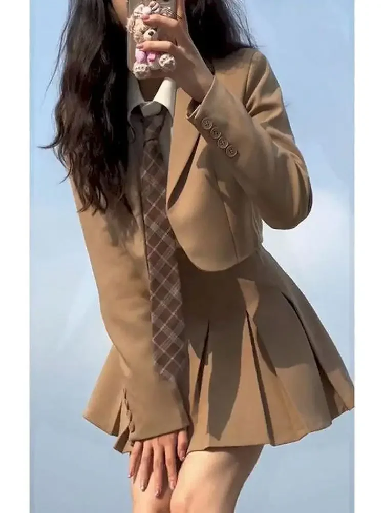 UNXX Suits Women Jacket and Skirt 2 Pieces Sets Long Sleeves Crop Tops Harajuku Jackets Japan Style Clothing Slim