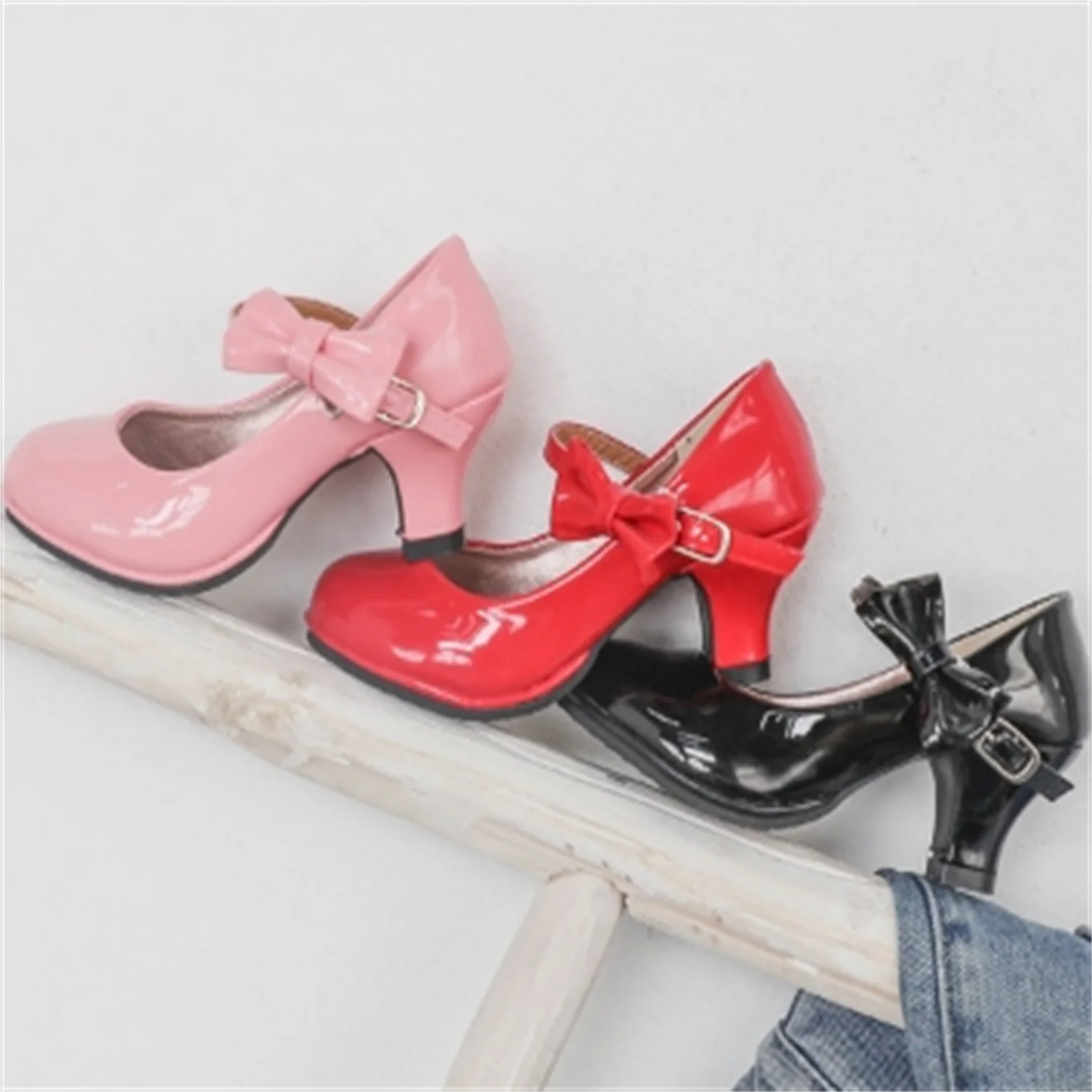 Girls Korean Solid Color Bow Children\'s Shoes 2023 Spring New Light Mouth Leather Shoes High Heels Princess Shoes Wholesale