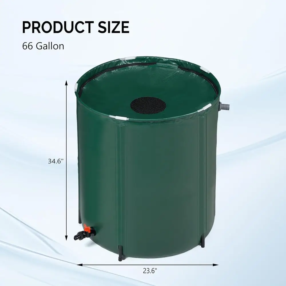 66 Gallon Foldable Rainwater Barrel, Portable Storage Tank with Filtered Spigot and Overflow Kit view 6