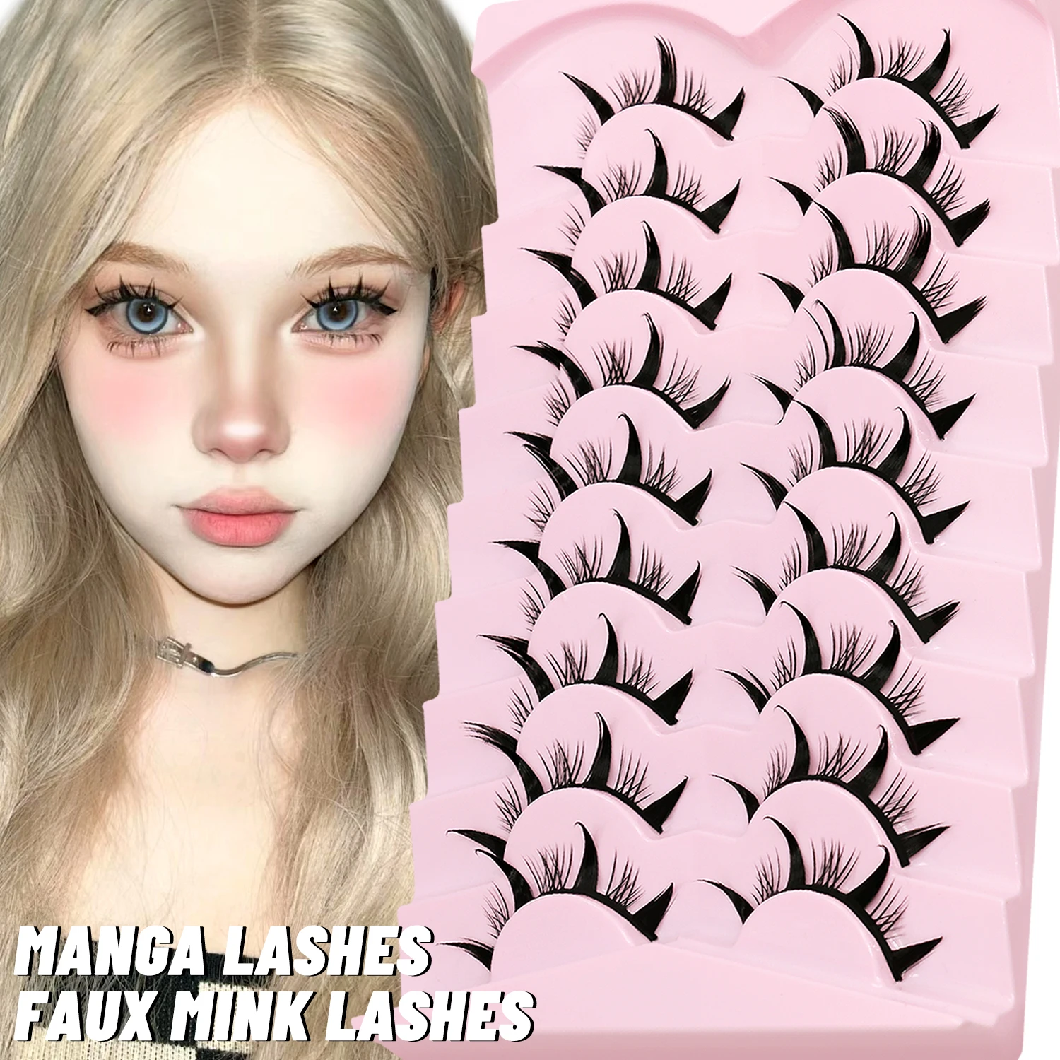 Lasvirey Cils Manga naturels et humides, faux cils 3D en vison, doux et vaporeux, boucles naturelles, extension complète pour maquillage