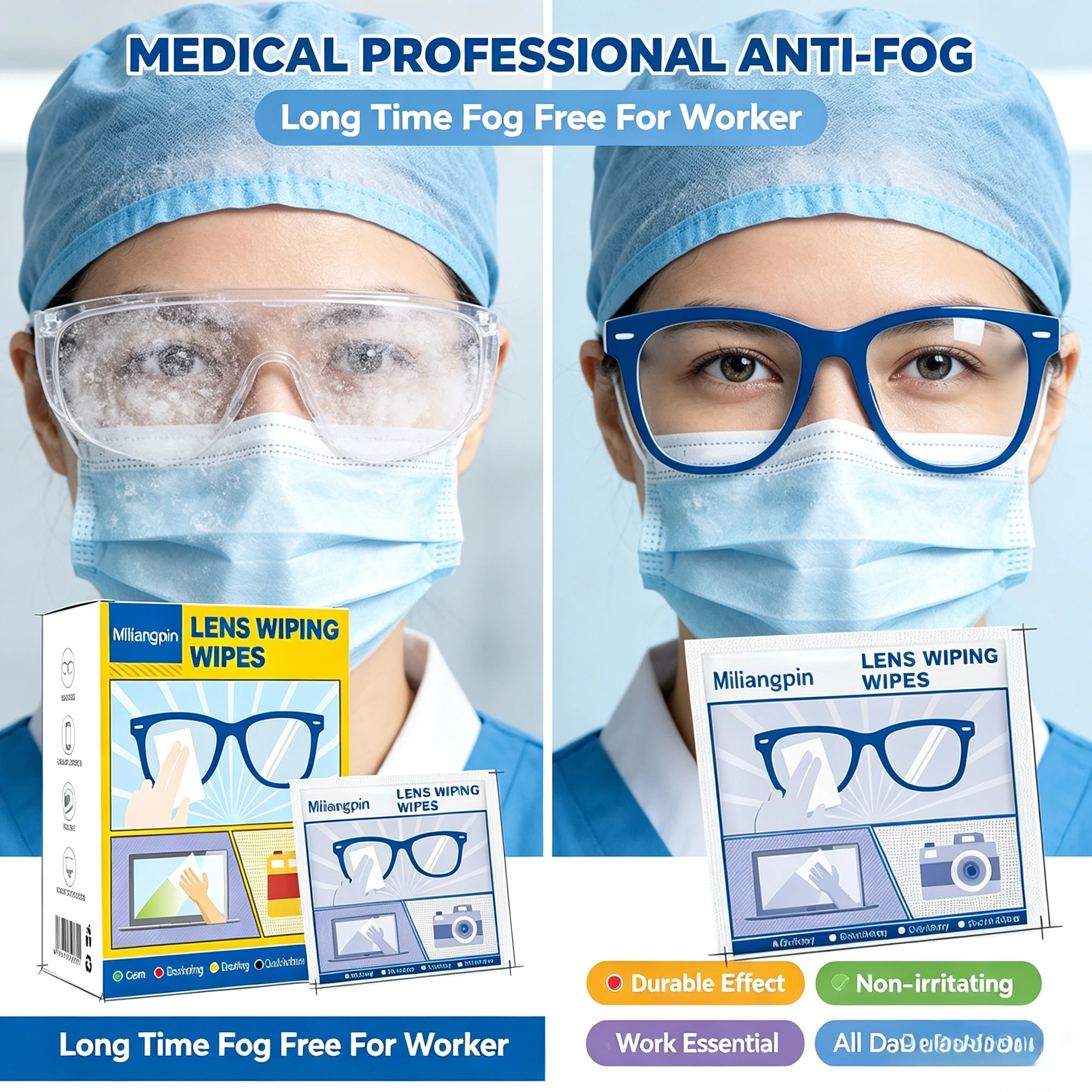 Anti-fog and anti-dust glasses cleaning cloth; instantly cleans fingerprints and oil stains from lenses; convenient to carry.