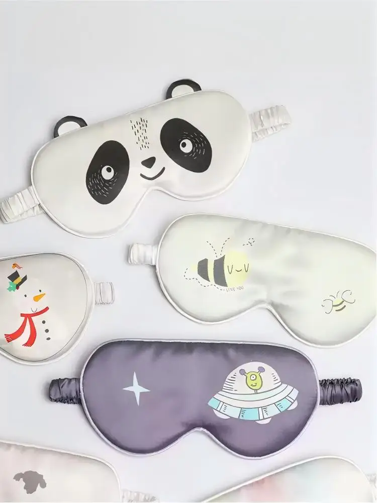 Zijden oogmasker voor kinderen, schattig cartoon dierenontwerp, 6A kwaliteit moerbeizijde, baby lichtblokkerend slaapmasker