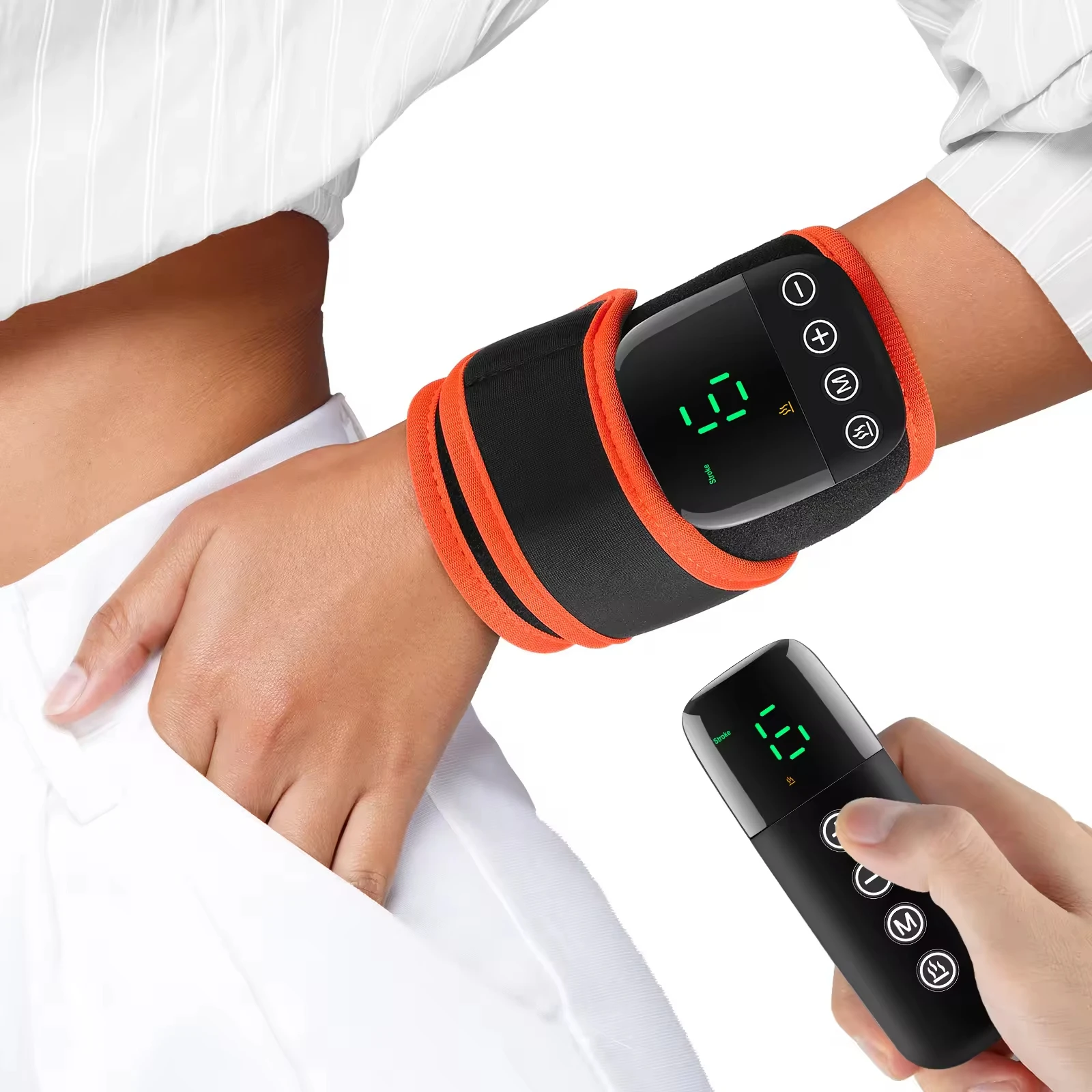 Cinturón de muñeca con calefacción inalámbrica, ajustable, 8 modos, 19 intensidades de calefacción, cinturón de masaje de microcorriente, pulsera de compresión para aliviar el dolor