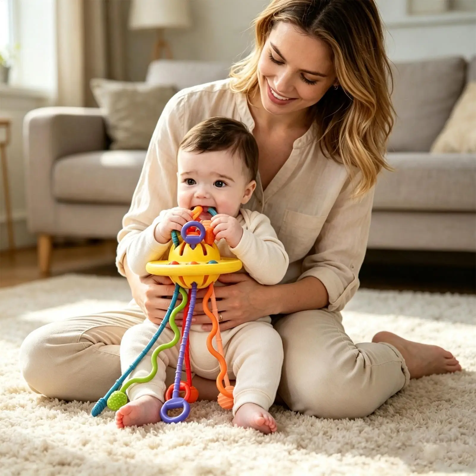 Activity Development Pull String Toys Silicone Teething Rattle Educational Learning Toy Baby Sensory Montessori Toys 6 12 Months