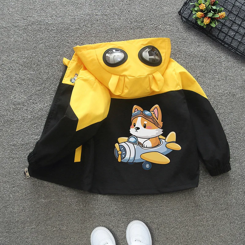 New Spring And Autumn Boys Jackets Cartoon Dog Hooded Zipper Fashion Windbreaker Coats For 3-8 Years Kids Clothes Birthday Gifts