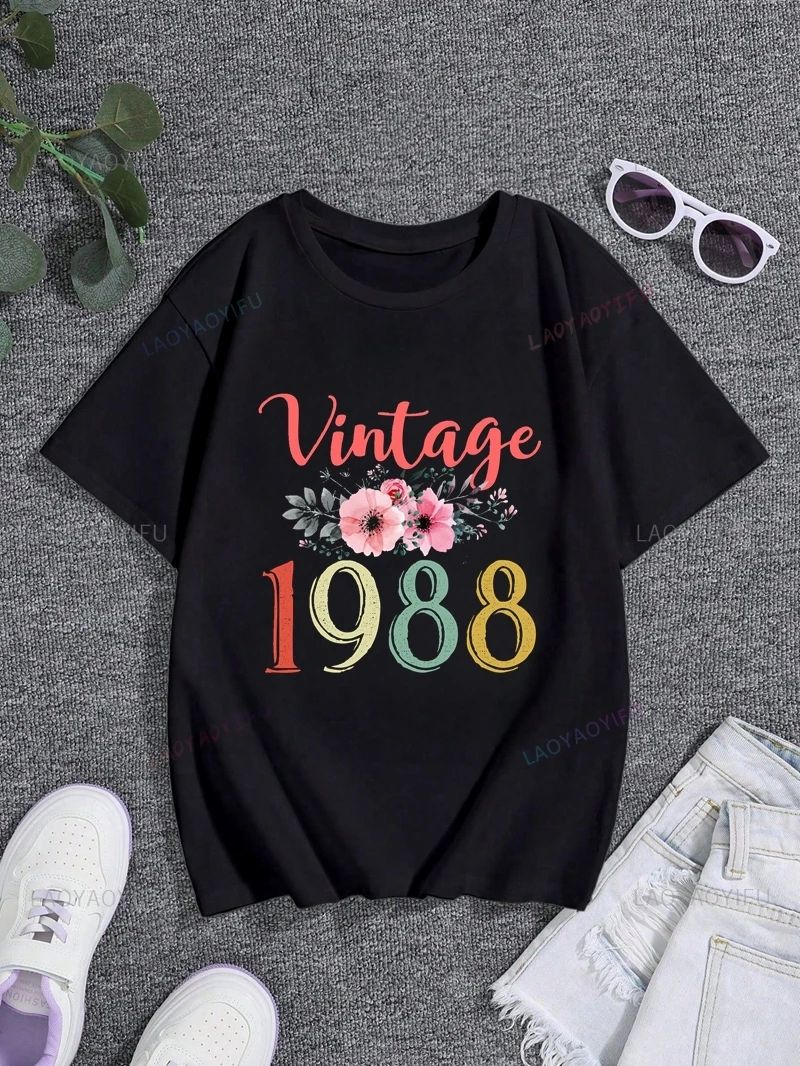 Cadeau souvenir d'anniversaire 1988, haut à motifs de style vintage, chemise à manches courtes à la mode pour femmes, T-shirt en coton RefStreet