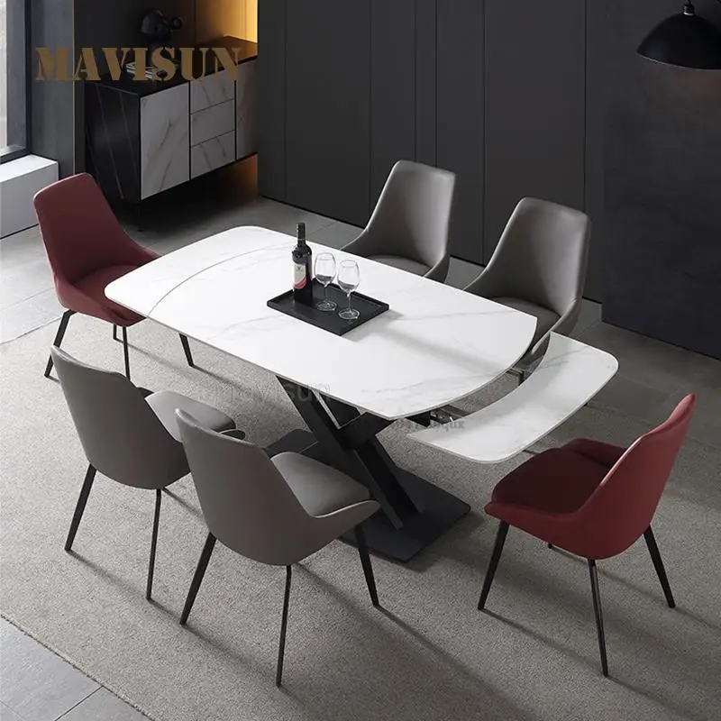 

Italian Retractable Light Luxury Rock Board Dining Table And Chair Combination Small Apartment High-End Folding Dining Table