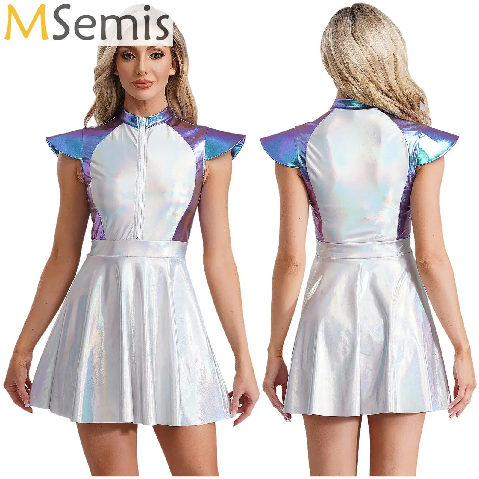 

Adult Astronaut Costume Costume Women Fly Sleeve Robot Space Alien Dress Halloween Carnivals Cosplay Theme Party Dress Up
