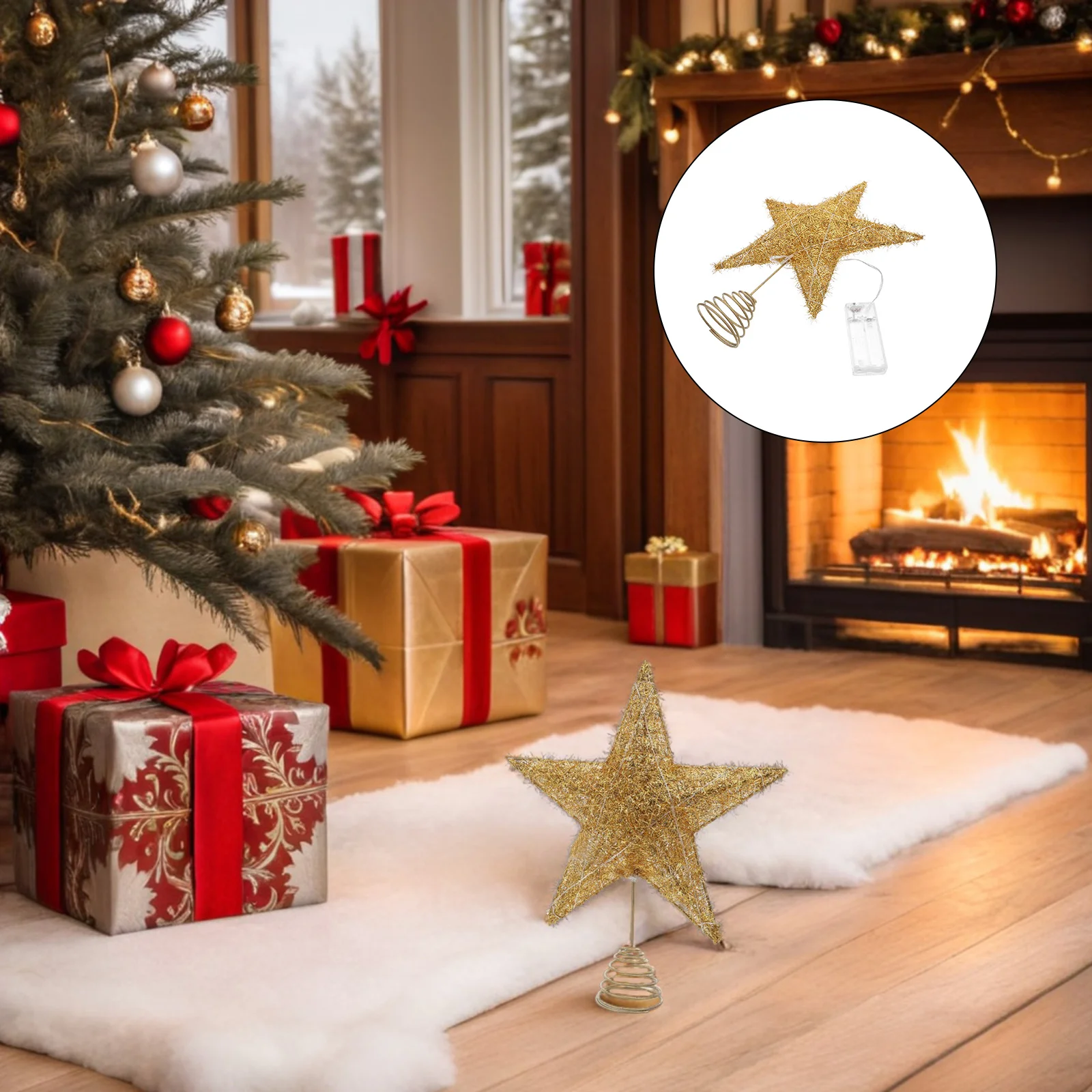 

Christmas Tree Topper Iron Five-Pointed Glitter Lighted Decoration Festive Holiday Party Ornament Xmas Tree Finial