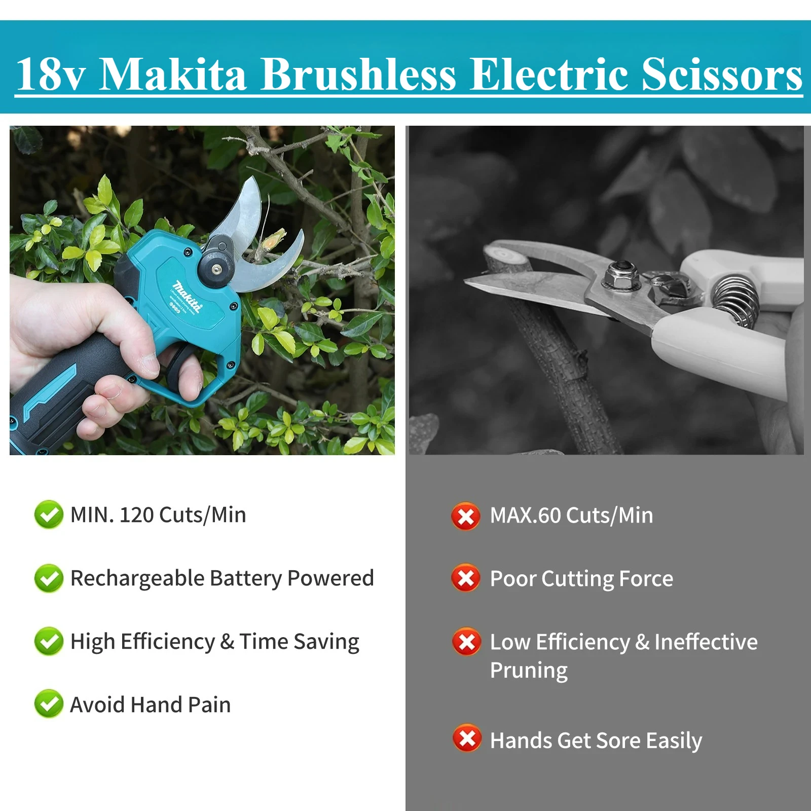 ماكيتا 18 فولت مقص كهربائي لاسلكي لتقليم الفروع والأوراق على أشجار الفاكهة في الحديقة، ماكينة تشذيب فرع قابلة لإعادة الشحن #6