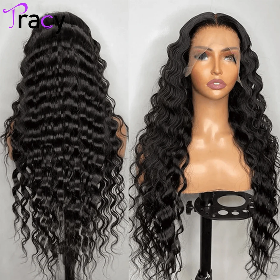 TRACY HAIR 13x4 HD Transparent Lace Frontal Human Hair Wigs For Black Women Loose Deep Wave Wigs Wet And Wavy Lace Closure Wigs