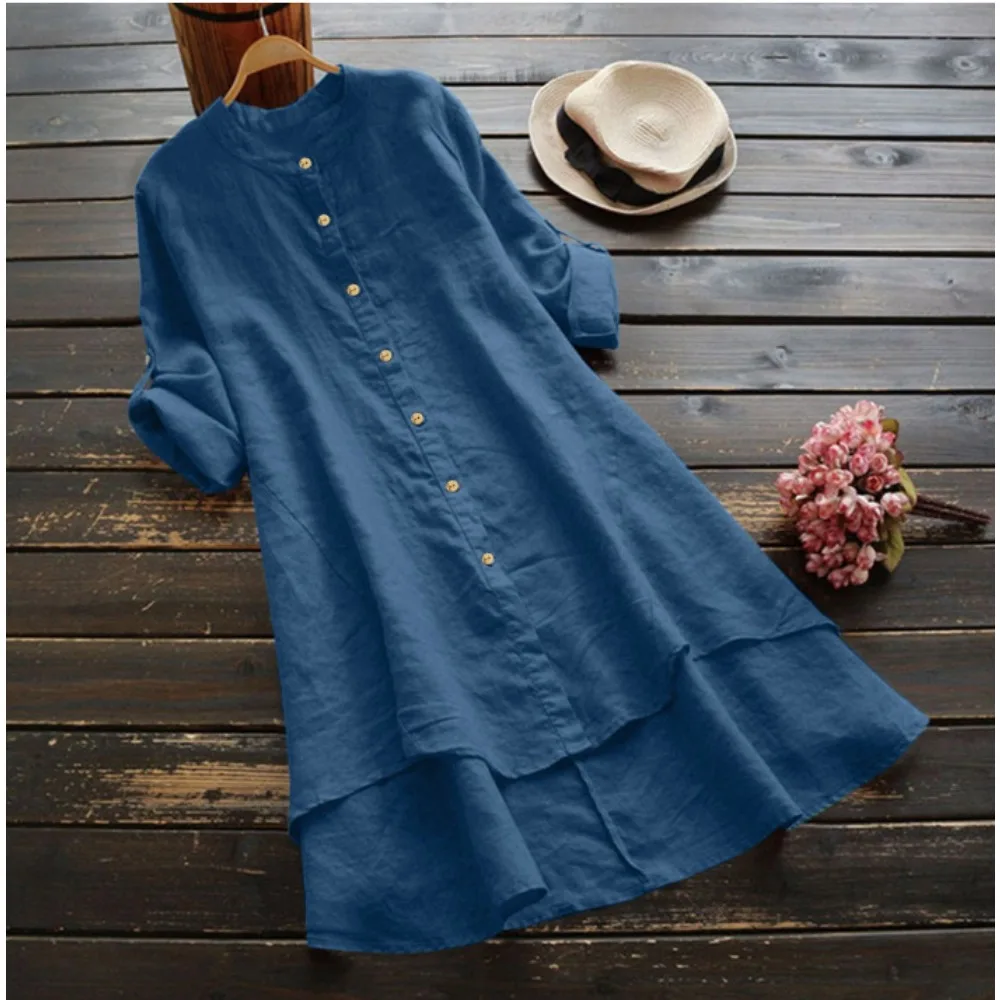 Viral müheloses Hemdkleid – Langarm-Leinen-Button-Down-Kleid für Damen für Arbeit, Reisen und Wochenendstil