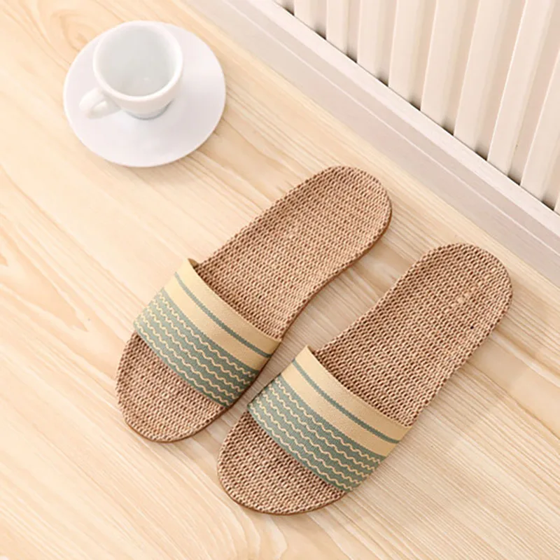 Flax Slippers Women 2022 Summer Household Slippers Indoor Floor Shoes Linen Home Shoes Bohemia Style Fashion Platform Sandals Y