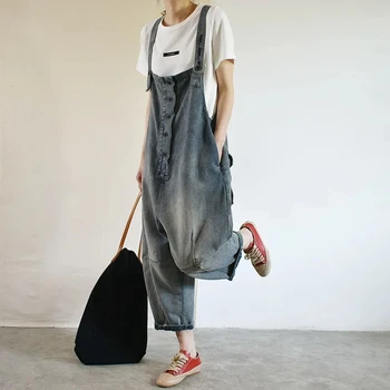 Denim Jumpsuits Voor Dames Lente Zomer Vintage Losse Hoge Taille Blauwe Spijkerbroek Dames Kleding Oversized Cross-Broek Overalls
