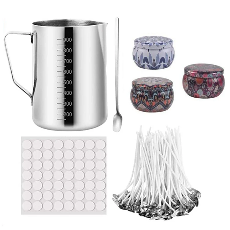 DIY Candle Making Kit With Pouring Pot,Candle Wicks,Candle Wicks Sticker,Candle Tins,Spoon For Making Candles