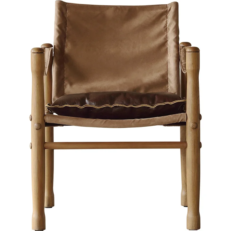 Wabi-sabi antique replica leisure chair, retro camping old wooden sofa chair