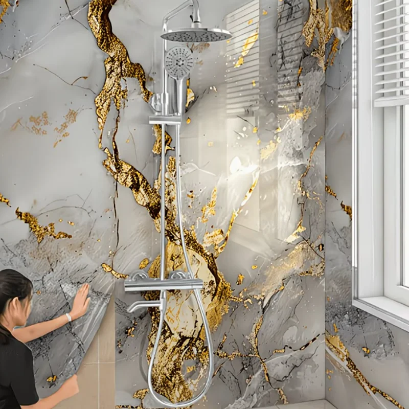 Waterproof Marble Kitchen Backsplash Protector Heat Resistant Self Adhesive Anti Oil Easy Wipe Removable Wall Paper