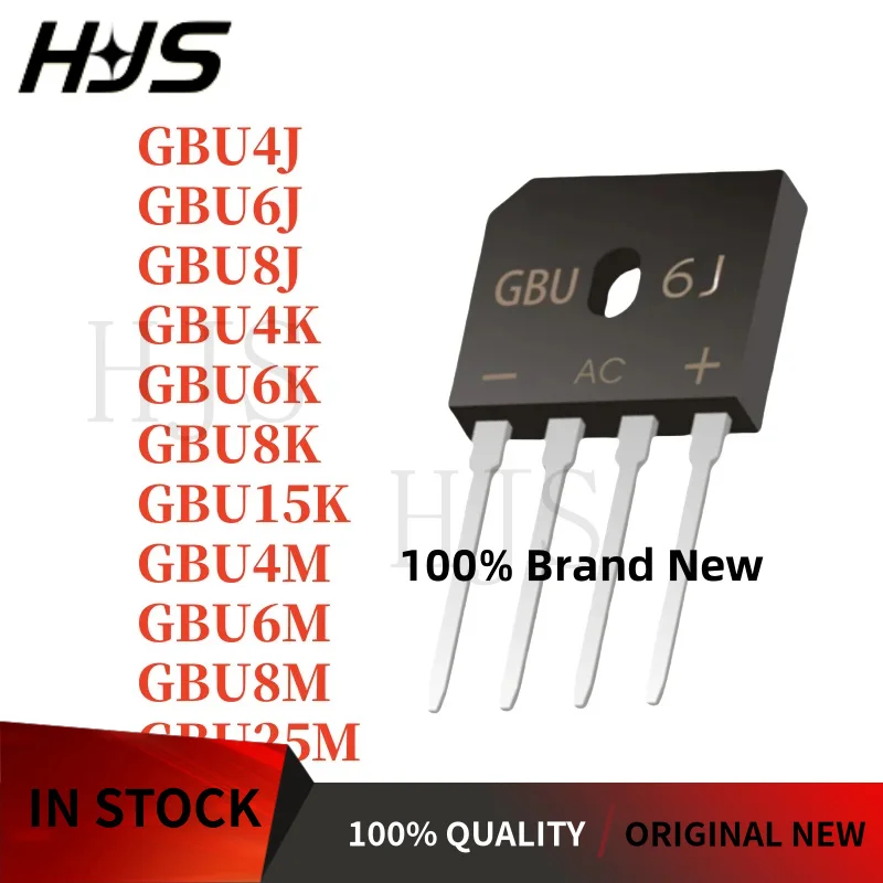 10PCS 100% NEW Quality GBU4J GBU4K GBU4M GBU6J GBU6K GBU6M GBU8J GBU8K GBU8M GBU15K GBU25M Rectifier bridge stack, flat bridge