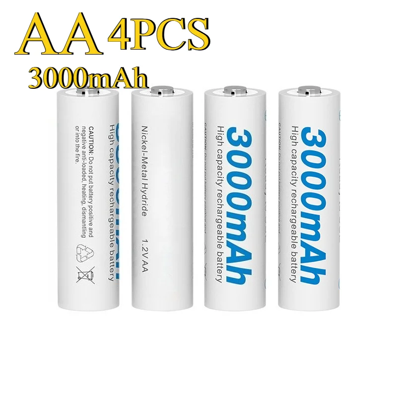 

4 шт. 1,2 В AA 3000 мАч Ni-MH аккумуляторная батарея большой емкости AA для микрофонов KTV, фонариков, электрических инструментов