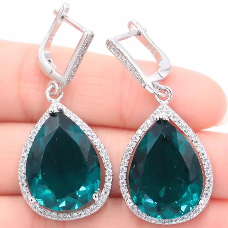 Buy 3 Get 1 Free 43x19mm Eye Catching Big Drop Gemstone 17g Rich Blue Aquamarine CZ Women Dating Silver EarRings Pendant