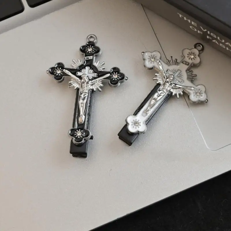 

Side Hair Barrette Y2K Punk Gothic Plain Metal Cross Decor Street Daily Teen Girls All Season