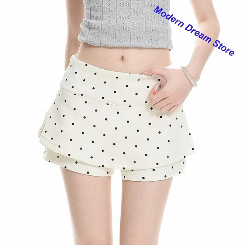 Korean polka-dot fake two-piece skirt women's summer and autumn new versatile spice girl anti-exposure A-bag hip skirt pants