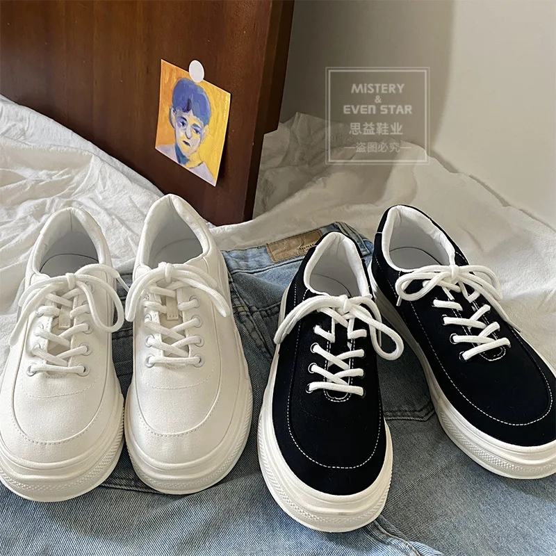 Platform Shoes Women Canvas Shoes Student Fashion Sneakers Woman Lace-up Casual Shoes Ladies Loafers Breathable Spring Autumn