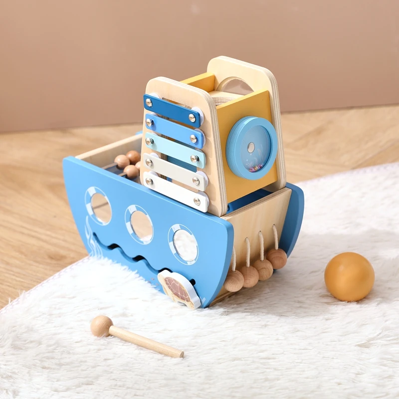 

Wooden Ocean Sailboat 5-in-1 Toy Set Castle Stacking Multifunctional Shape Cognitive Toy Baby Montessori Education Toys Kid Gift