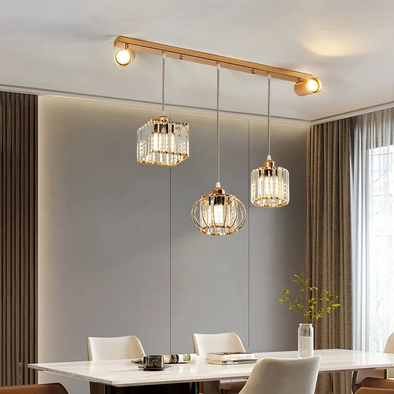 

Pendant lamp Modern personality bar Dining room metal LED combination crystal chandelier Nordic bedroom living room lamps E27