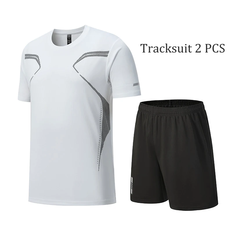 

2024 Summer Sports Clothes 2 Pcs Ice Silk Quick Drying T-shirt Men Short Sleeve Running Sportswear Tracksuit Jogging Sets