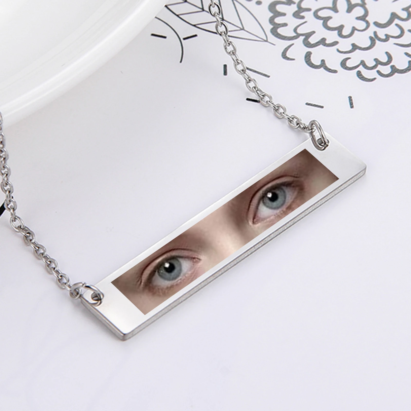Colorful Print Eyes Photo Necklace Custom Bar Name Pendant Personalized Stainless Steel Charms Customized Jewelry Party Gifts