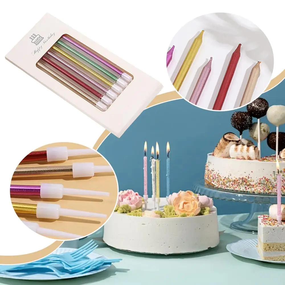 1 Box Of 6 Pcs Long Pencil Birthday Cake Candle Wedding Home Cupcake Candle Wax Decoration Supplies L7o8