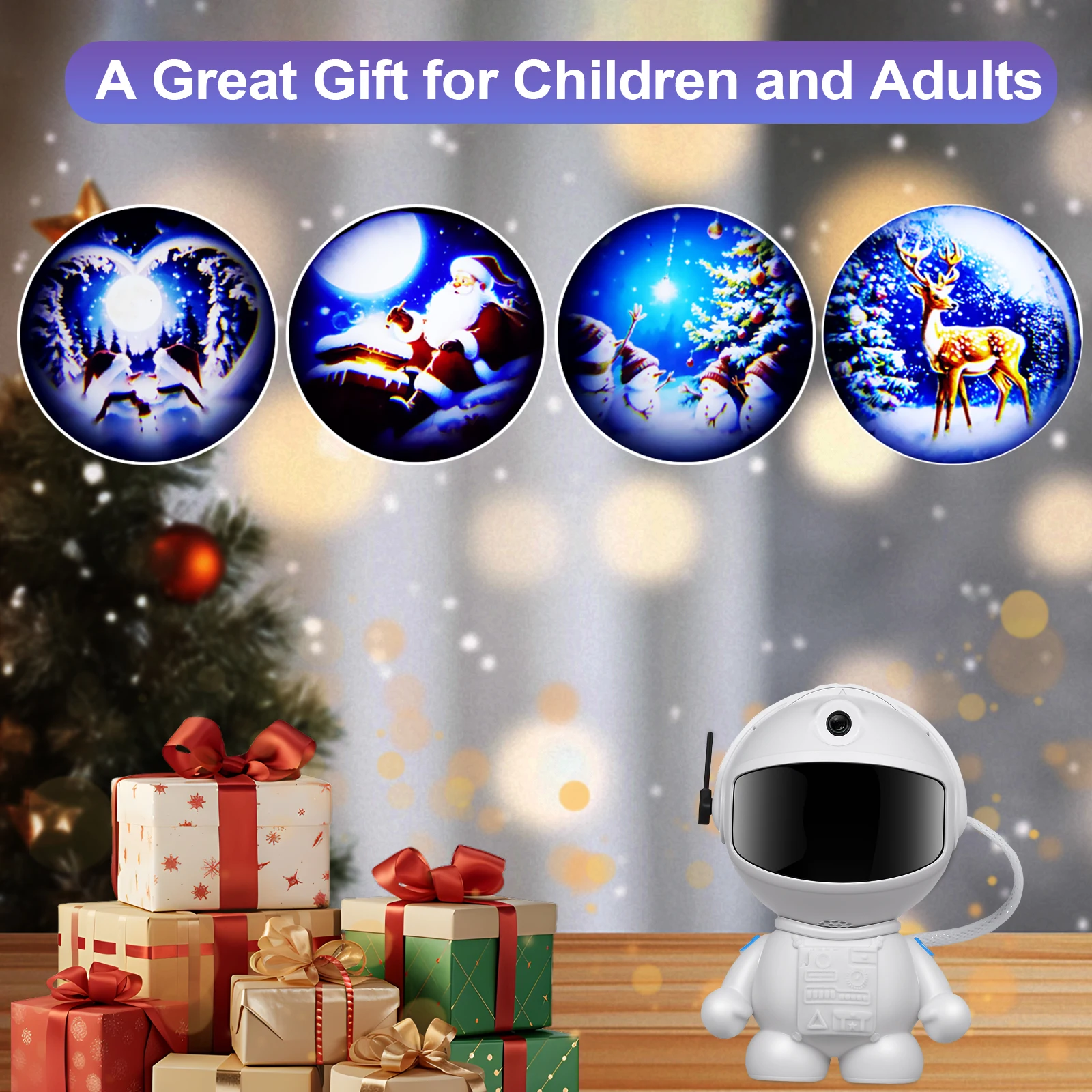 مجموعة رائد الفضاء مع 16 قطعة من مصباح بروجيكتور فيلم بنمط الرسوم المتحركة لعيد الميلاد