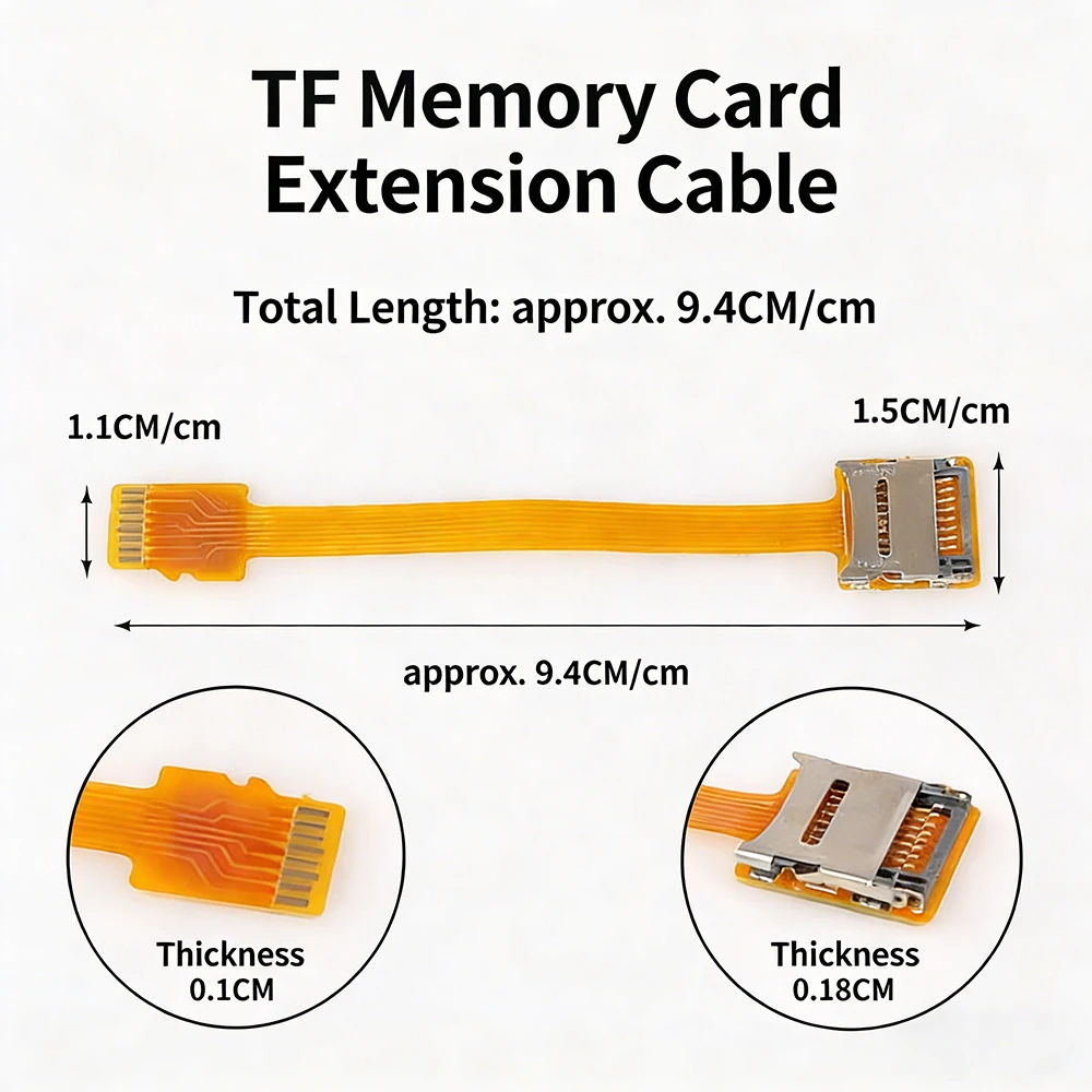 Micro SD/TF Memory Card Male to Female Extension Cable, Soft Flat FPC Ribbon Extender Cord Short Cable for Camera/Phone 25cm