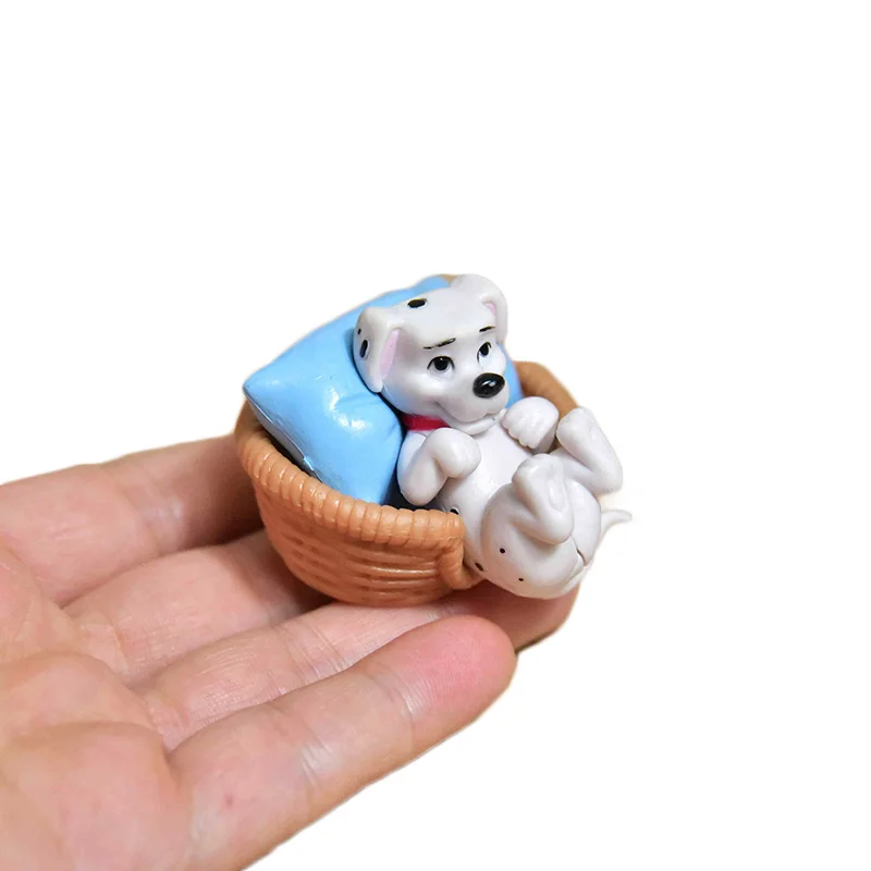 Anime Cute Dalmatians Doll Toys 5cm PVC Dalmatian Sleeping In The Basket Action Figure Toys Cute Gifts for Kids Funny