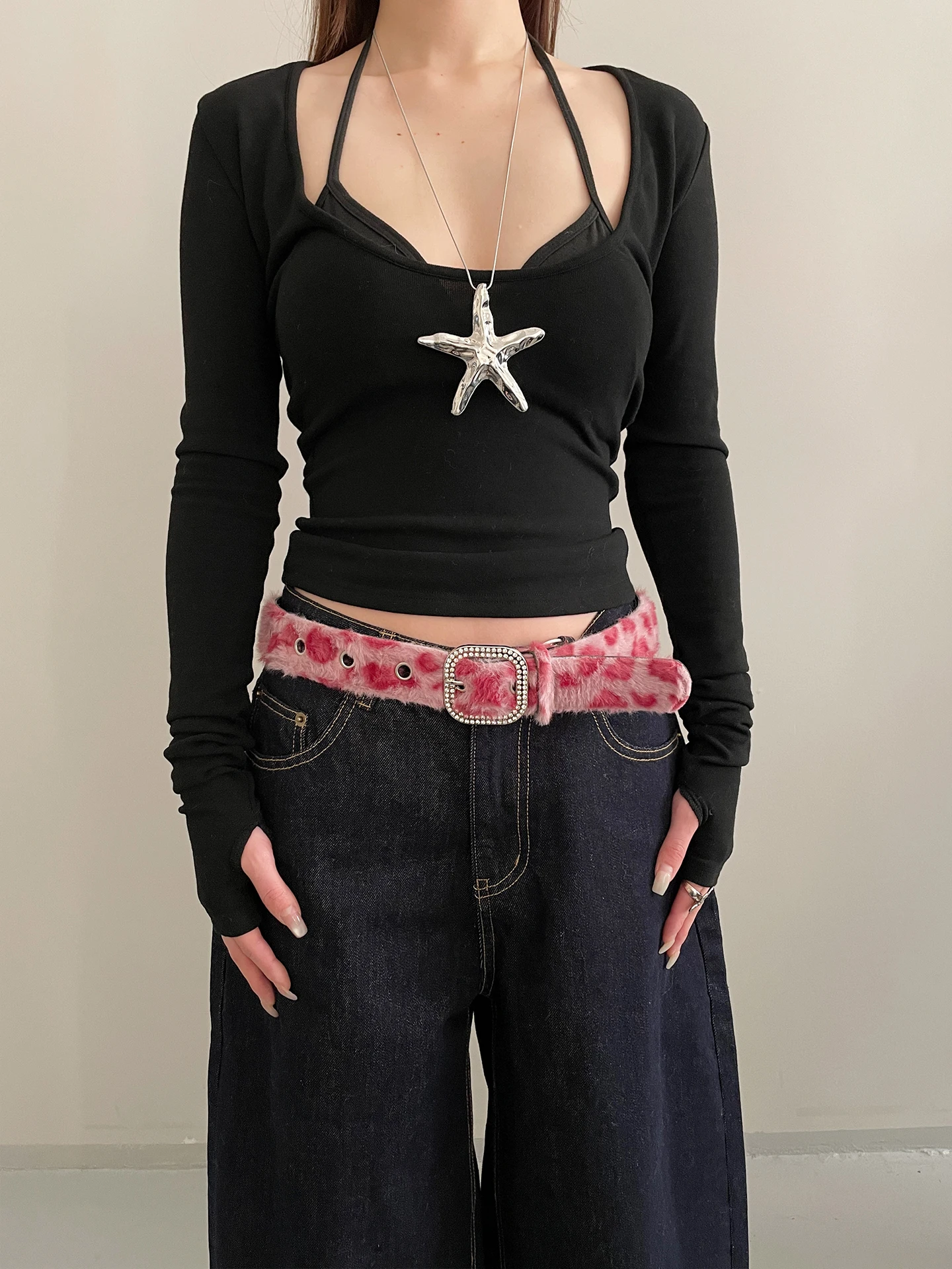 Leopard Print Diamond Studded Faux Fur Belt For Women Versatile Hot Girl Belt With Jeans Belt Decoration