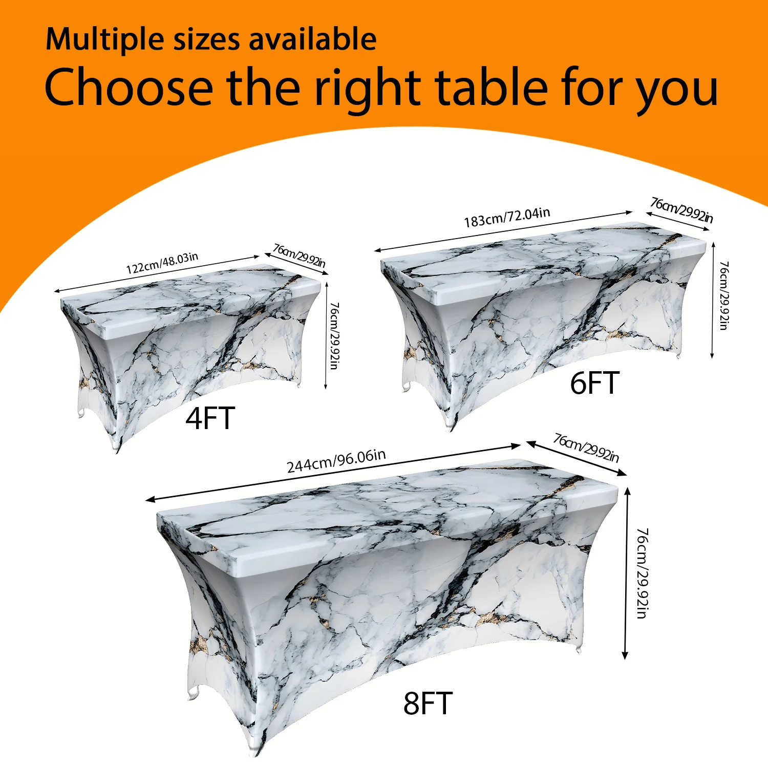 1PC Summer Outdoor Elastic Tablecloth, Luxury White Marble Pattern Stretchable Table Cover, 4/6/8FT Rectangular
