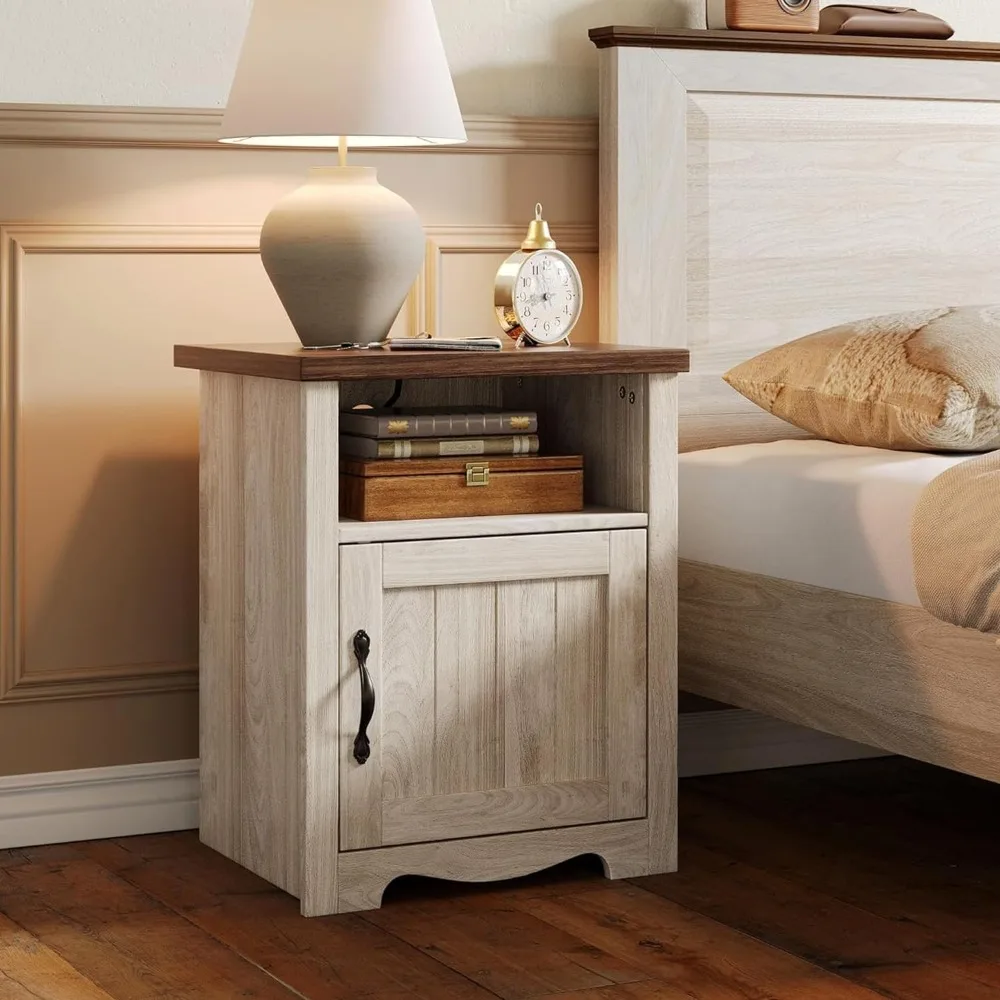

18.9” Nightstand Set of 2, Wood End Table w/Charging Station, Couch with USB Ports and Outlets, Nightstand with Storage