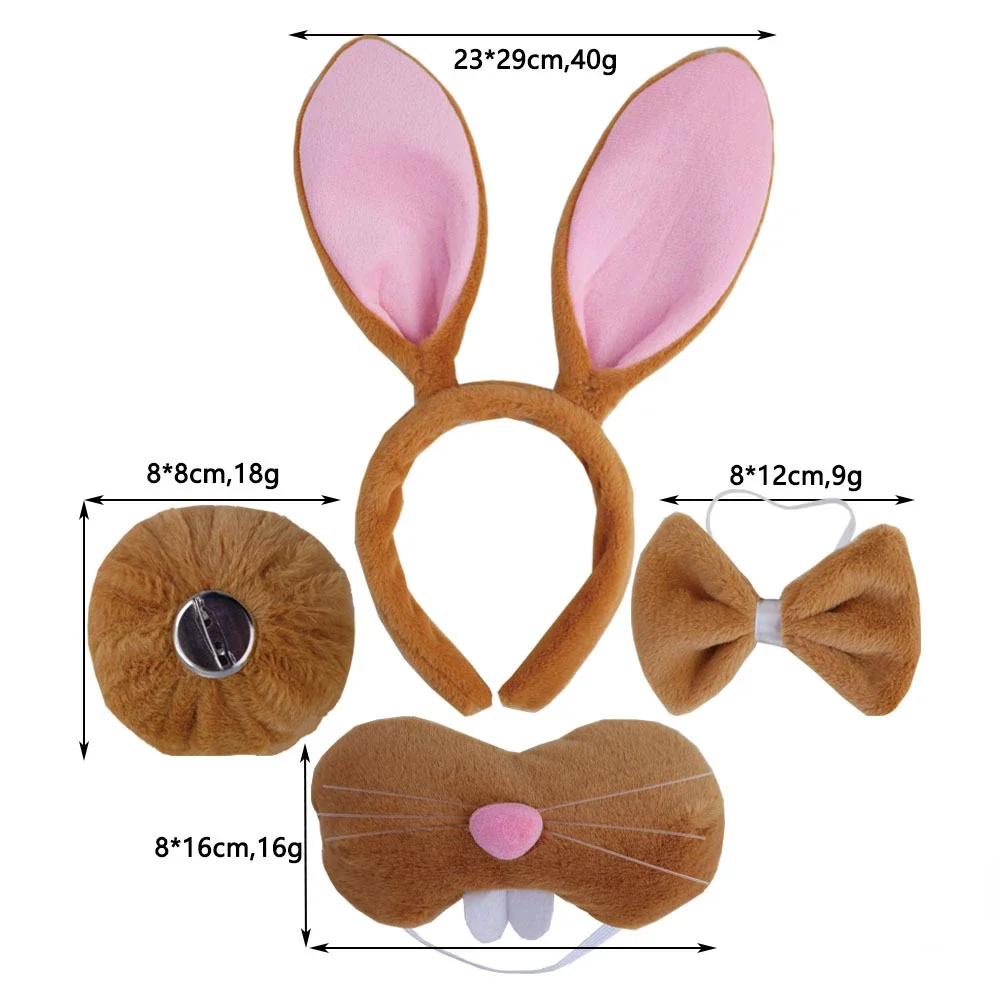 Costume de lapin de Pâques, bandeau de lapin confortable, oreilles avec fil interne, tissu polyester respirant, design esthétique en peluche avec queue douce, costume de vacances festif pour fêtes et