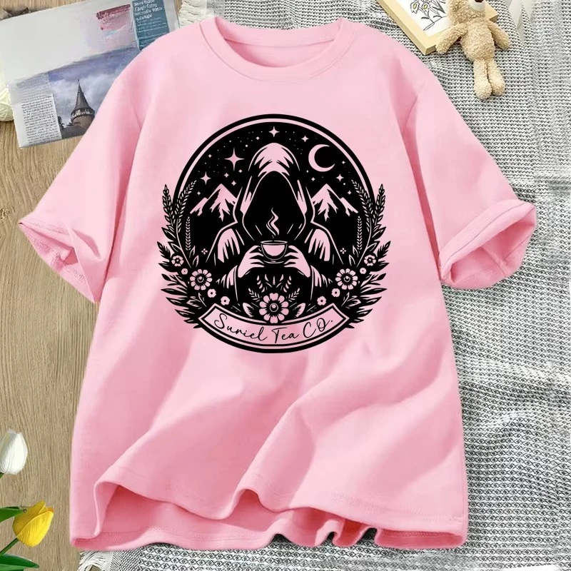 Suriel Tea Co Graphic T Shirts Acotar Fantasy Readers Tshirt Bookish Celestial Boho Wildflowers Graphic T Shirts Cotton Clothes