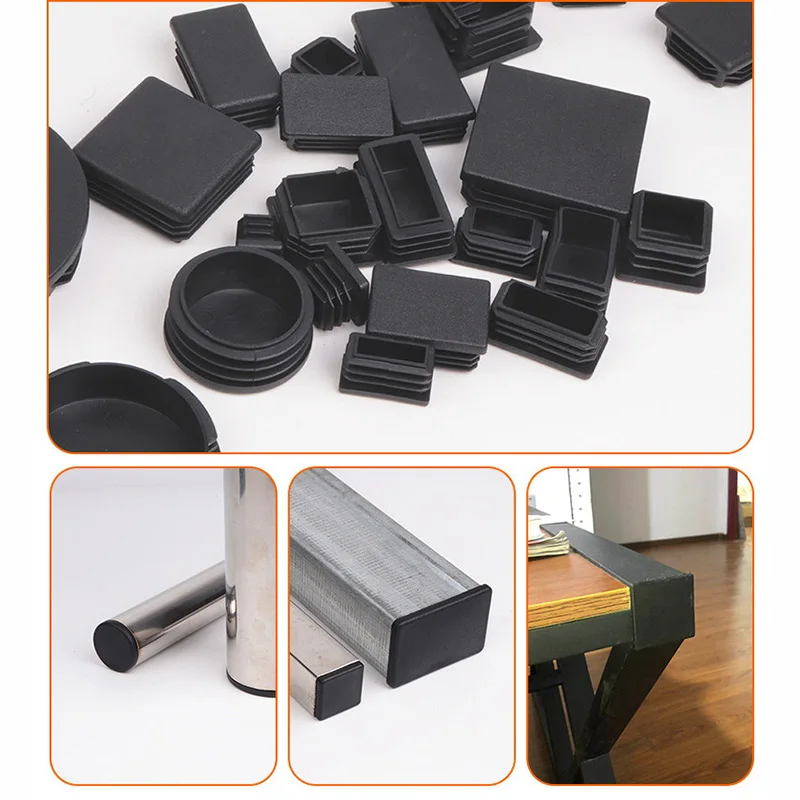 10Pcs Black Plastic Tube Inner Plug Anti-slip Furniture Leg Cap Round Square Stainless Steel Pipe Stopper